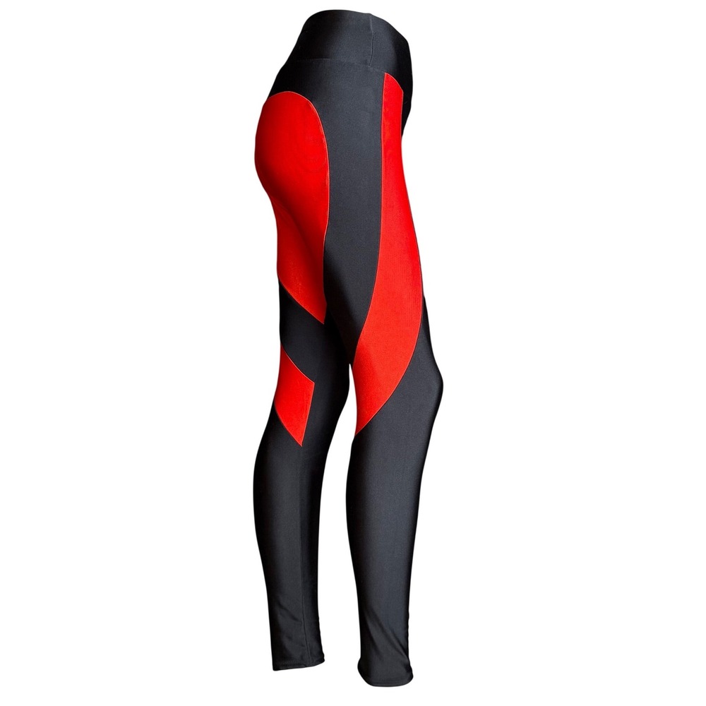 Red Black Color Block Legging Wide Waist Band Art To Wear Athleisure Fashion S